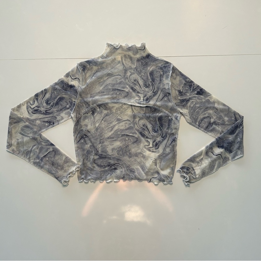 Marble Patterned Long Sleeve Mesh Top